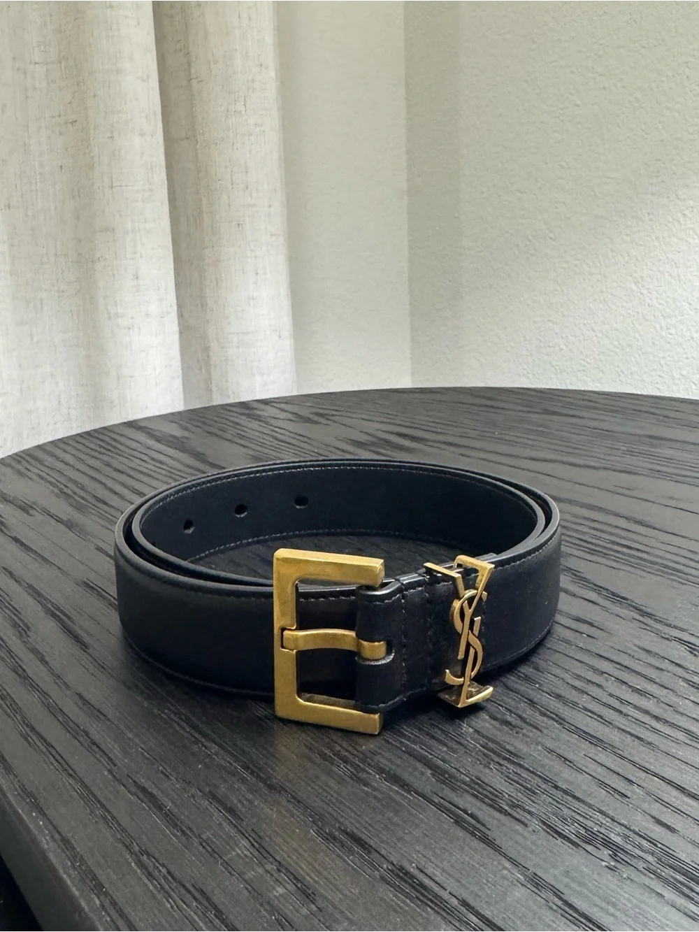 Saint Laurent YSL Cassandre Leather Belt Black 70/28